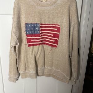 Free People Beige Flag Sweatshirt
